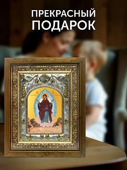 Икона Спорительница хлебов Божия Матерь в ризе и деревянном киоте, 26х22 см