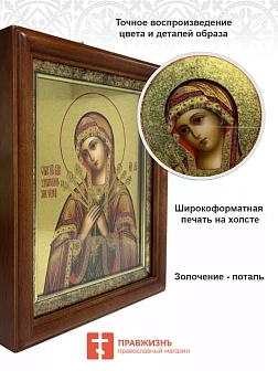 Икона 142 Умягчение злых сердец Божия Матерь золочение поталь киот 21 см