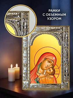 Икона Касперовская Божия Матерь в ризе и деревянном киоте, 33х27 см