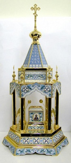 Дарохранительница шестигранная филигрань, эмаль, финифть / золочение