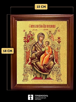 Икона Божией Матери Всецарица с золочением, деревянная рамка со стеклом 15х18х2 см 054