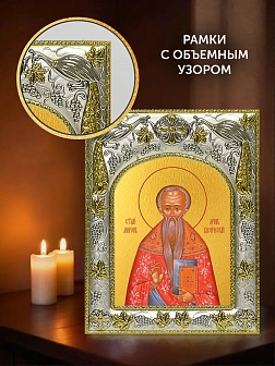 Икона Мирон Кизический в ризе и киоте под дерево, 27х23 см