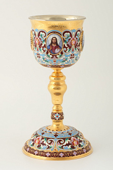 Потир 1.0л 4-финифти, филигрань, эмаль "№1" / золочение / мельхиоровый вкладыш