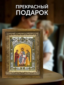 Икона Деисус в ризе и деревянном киоте, 26х22 см
