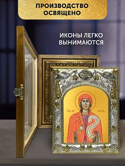 Икона Параскева Пятница в ризе и деревянном киоте, 26х22 см