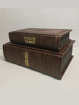 Подарочный набор книг в кожаном переплете: Библия 03.10 и Новый Завет 07.17 темно-коричневый Подарочный набор книг в кожаном переплете: Библия 03.10 и Новый Завет 07.17 темно-коричневый