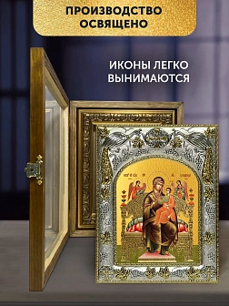 Икона Всецарица Божия Матерь в ризе и деревянном киоте, 26х22 см