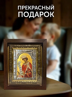 Икона Соломон Царь в ризе и киоте под дерево, 33х27 см Икона Соломон Царь в ризе и киоте под дерево, 33х27 см