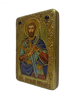 Настольная икона "Святой мученик Анатолий Никомидийский" на мореном дубе