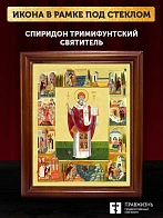 Икона Спиридон Тримифунтский святитель с золочением, деревянная рамка со стеклом 15х18х2 см 135