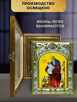 Икона Стилиан Пафлагонский в ризе и деревянном киоте, 26х22 см