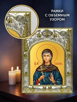 Икона Иулиания Никомидийская в ризе и деревянном киоте, 26х22 см