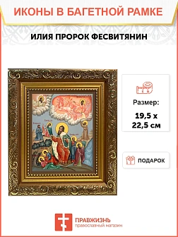 Икона Илии Фесвитянин пророк, широкая рамка 19,5х22,5х2 см 077