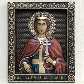 Икона Святая великомученица Екатерина, резная из дерева