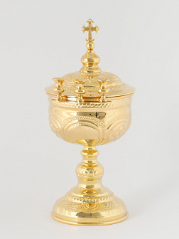 Чаша водосвятная №1 со светильниками чеканка золочение