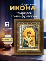 Икона Спиридон Тримифунтский в ризе и деревянном киоте, 33х27 см