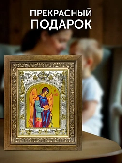Икона Архангел Иегудиил в ризе и деревянном киоте, 26х22 см