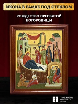 Икона Рождество Пресвятой Богородицы, деревянная рамка со стеклом 15х18х2 см 1128