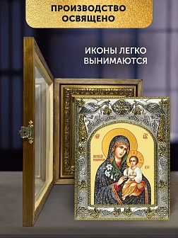 Икона Неувядаемый Цвет Божия Матерь в ризе и деревянном киоте, 26х22 см