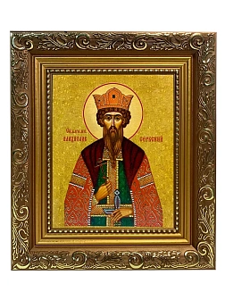 Икона Владислав Сербский благоверный князь, широкая рамка 19,5х22,5х2 см 051
