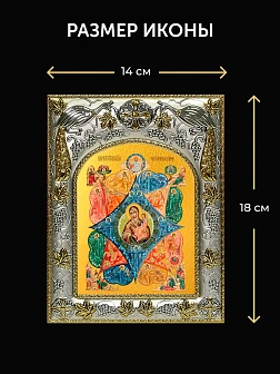 Икона Неопалимая Купина Божия Матерь в ризе и деревянном киоте, 26х22 см