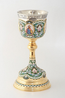 Потир 1.0л 4-деколи, филигрань, эмаль / песочные часы / золочение / мельхиоровый стакан