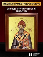 Икона Спиридон Тримифунтский святитель с золочением, деревянная рамка со стеклом 15х18х2 см 135