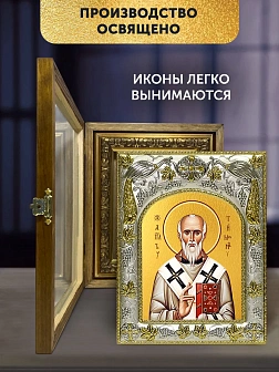 Икона Тимон Бострийский в ризе и деревянном киоте, 26х22 см Икона Тимон Бострийский в ризе и деревянном киоте, 26х22 см