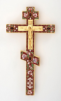 Крест напрестольный №2 филигрань, эмаль, роспись, литьевое распятие / золочение