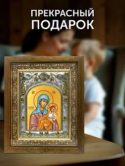 Икона Старорусская Божия Матерь в ризе и деревянном киоте, 26х22 см