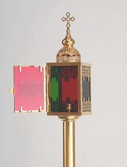 Фонарь пасхальный 4-х гранный под свечу золочение на древке