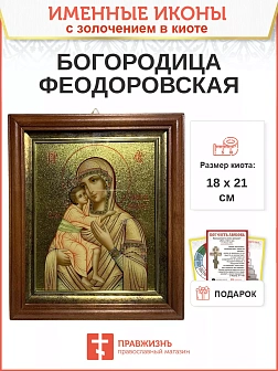 Икона 1105 Феодоровская Божия Матерь золочение поталь киот 21 см Икона 1105 Феодоровская Божия Матерь золочение поталь киот 21 см