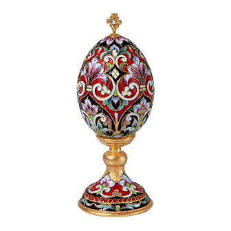 Яйцо пасхальное филигрань, эмаль, роспись на подставке №2 / золочение