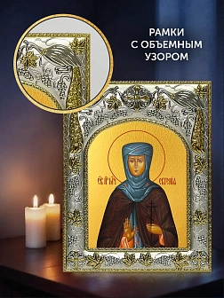 Икона Евгения Римская в ризе и деревянном киоте, 26х22 см