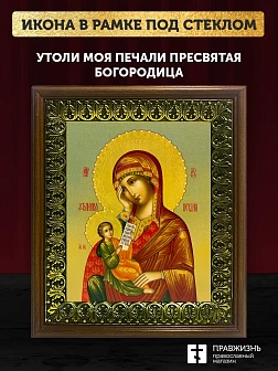 Икона Божией Матери Утоли моя печали, деревянная рамка с басмой и стеклом 18х21х2,5 см 143 Икона Божией Матери Утоли моя печали, деревянная рамка с басмой и стеклом 18х21х2,5 см 143
