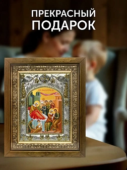 Икона Рождество Божией Матери в ризе и деревянном киоте, 26х22 см