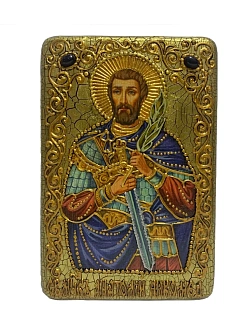 Настольная икона "Святой мученик Анатолий Никомидийский" на мореном дубе
