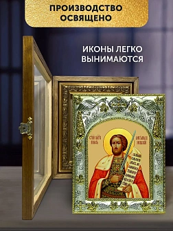 Икона Александр Невский в ризе и деревянном киоте, 26х22 см