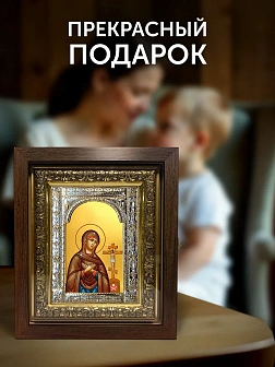 Икона Ахтырская Божия Матерь в ризе и киоте под дерево, 33х27 см
