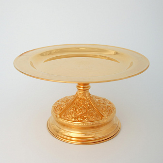 Дискос с поддискосником / ф240мм-потир 1, 0л "№15" / гальванопластика, ручная гравировка / золочение