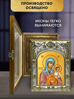 Икона Старорусская Божия Матерь в ризе и деревянном киоте, 26х22 см