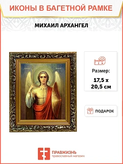 Икона Михаил Архангел, узкая рамка 17,5х20,5х2 см 105