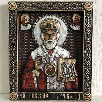 Икона Николай Угодник, Чудотворец, резная из дерева, 25х32см