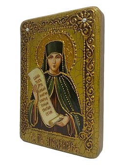 Настольная икона ''Святая преподобная Аполлинария Египетская'' на мореном дубе