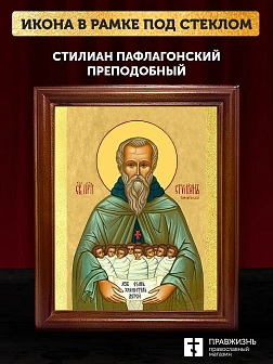 Икона Стилиан Пафлагонский преподобный, деревянная рамка со стеклом 15х18х2 см 1102
