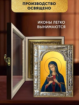 Икона Калужская Божия Матерь в ризе и киоте под дерево, 33х27 см