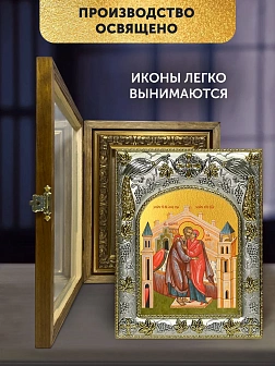 Икона Иоаким и Анна Богоотцы в ризе и деревянном киоте, 26х22 см