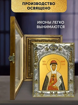 Икона Ольга Великая Княгиня в ризе и деревянном киоте, 26х22 см