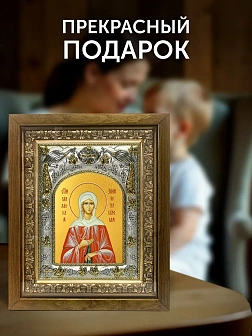 Икона Ксения Петербургская в ризе и деревянном киоте, 26х22 см