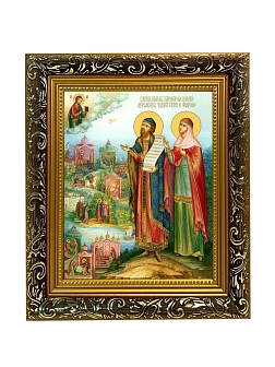 Икона Петр и Феврония Муромские чудотворцы, узкая рамка 17,5х20,5х2 см 118